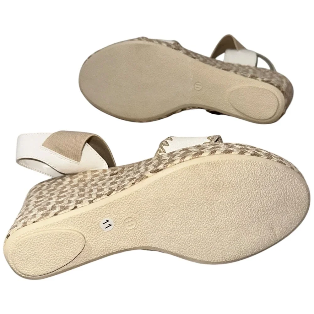 MIA Espadrille Wedge Sandals Ivory Elastic Strap Womens 11 NEW